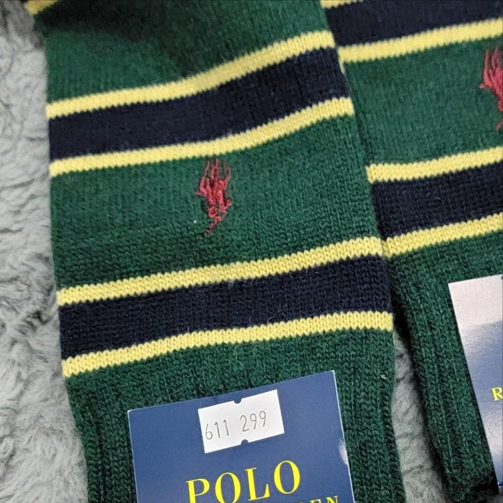 Polo Ralph Lauren Wool Socks Mens 10-13 Green Rugby Stripe Dress Mid Calf Japan